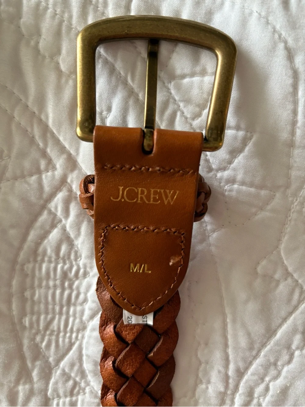 J. Crew Woven Leather Belt in Tan with Brass Buckle